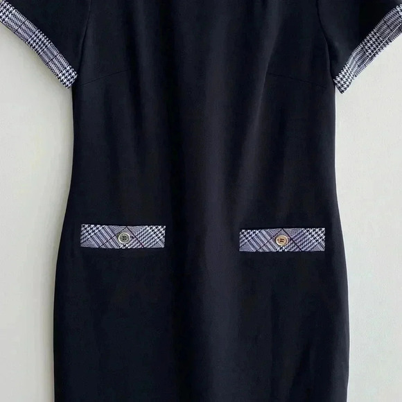 TOMMY HILFIGER Black Zippered Short Sleeve Crew Neck Mini Evening Sheath Dress - Picture 5 of 15